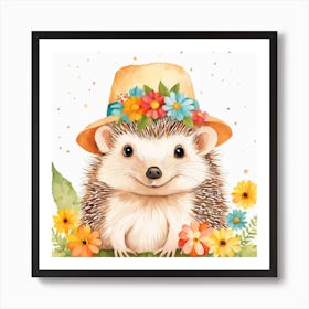 Floral Baby Hedgehog Nursery Illustration (29) Art Print