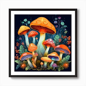 Mushrooms In The Forest 72 Art Print