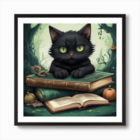 Black Cat On Books Art Print