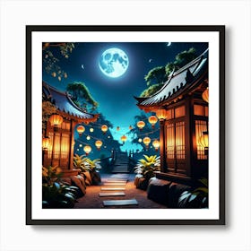 Asian Lanterns At Night Art Print