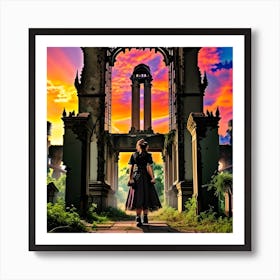 Girl Standing In Ruins Art Print