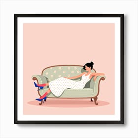 Woman Relaxing On A Couch Art Print