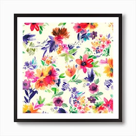 Painterly Tropical Flowers Square Art Print