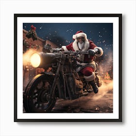 Black Santa Claus Riding A Motorcycle Poster