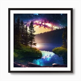 Starry Sky Over Lake 7 Art Print