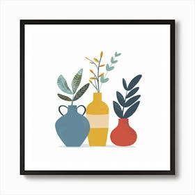 Three Vases With Plants 1 Art Print