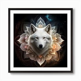 White Wolf Mandala Poster