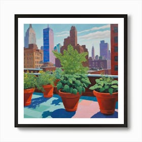 Rooftop Garden New York Series. Style of David Hockney Art Print