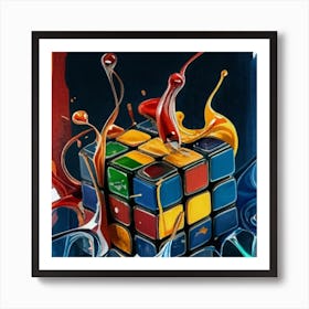 Colorful Rubiks Cube Dripping Paint 3 Art Print