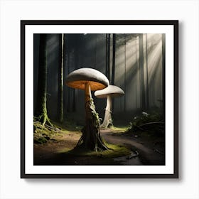 Mushrooms In The Forest, Mushrooms under Sun, Wildlife Landscape, Forest Art, Digital Art Print, Home Decor Art Print