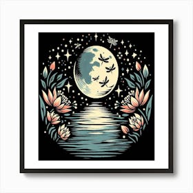 Moon And Flowers 5 Art Print