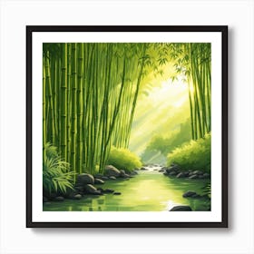 A Stream In A Bamboo Forest At Sun Rise Square Composition 412 Art Print