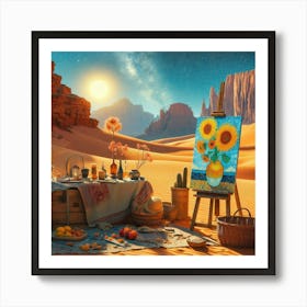 Van Gogh Painted A Sunflower Still Life In The Heart Of The Sahara Desert Art Print