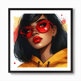 Girl With Red Glasses Art Print