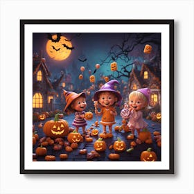 Halloween Children With Pumpkins Art Print