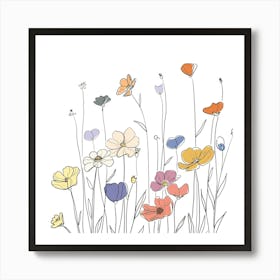 Hand Drawn Wildflowers Line Art 11 Art Print