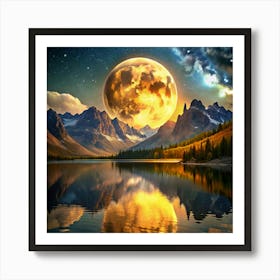 Full Moon Over Lake 1 Art Print