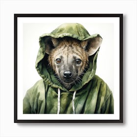 Watercolour Cartoon Hyena In A Hoodie Art Print
