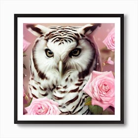 Owl With Roses 18 Art Print