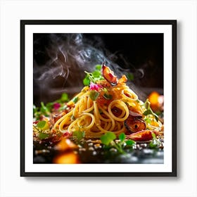 Spaghetti With Bacon And Vegetables Art Print