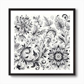 Black And White Floral Design 11 Art Print