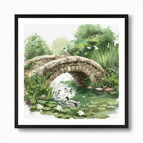 Springtime-Duck-Pond-Clipart.25 Art Print