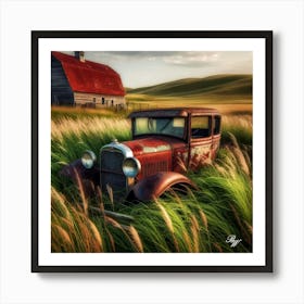 Antique Truck In High Grass Copy Art Print