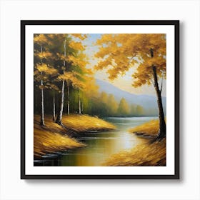 Autumn Trees By The River 1 Art Print