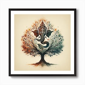 "Serene Divinity" is a captivating artwork that merges the iconic image of Ganesha with the timeless beauty of a tree, symbolizing growth, wisdom, and spiritual enlightenment. The warm autumnal hues blend seamlessly with the cool tones of renewal, reflecting the cycle of life and the balance of nature. This piece is an ideal acquisition for those seeking a blend of cultural richness and natural aesthetics. Its serene presence is perfect for creating a peaceful and contemplative space, making it a must-have for meditation rooms, living spaces, or any place where tranquility is cherished. "Serene Divinity" is not just a decoration; it's an investment in a serene atmosphere and a touch of spiritual elegance. Art Print