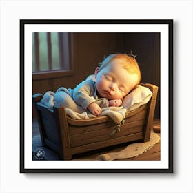 Baby Sleeping In A Cradle Art Print