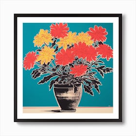 Chrysanthemum 1 Pop Art Illustration Square Art Print
