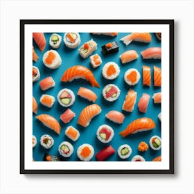 Sushi Sushi On Blue Background Art Print