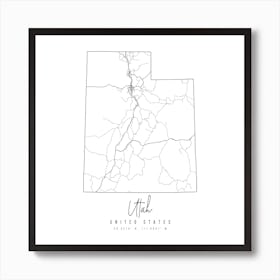 Utah Minimal Street Map Square Art Print