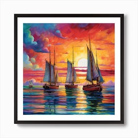 Sailboats At Sunset 21 Art Print