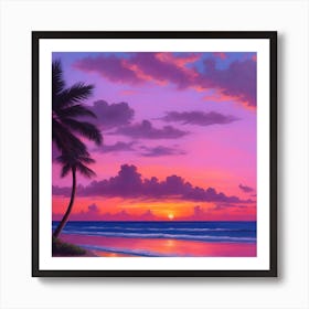 OIL COLORS, BEAUTIFUL SUNSET IN OCEAN PALM BEACH Art Print