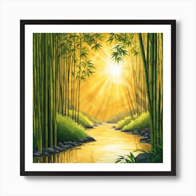 A Stream In A Bamboo Forest At Sun Rise Square Composition 419 Art Print