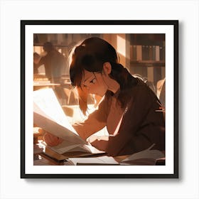 Anime Girl Reading A Book Art Print