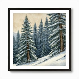 Snowy Pines 1 Art Print