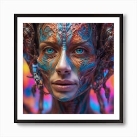 Psychedelic Biomechanical Freaky Scelet Woman From Another Dimension With A Colorful Background Art Print