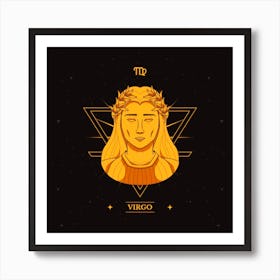 Virgo,Virgo Elegance: Hand-Drawn Golden Logo Art Print