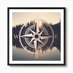 Wanderlust Lake Forest PNW Compass Art Print