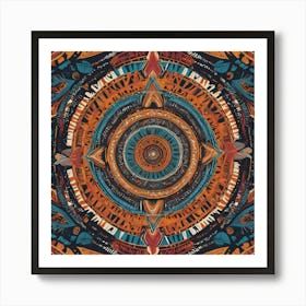 A bold and intricate ethnic tribal pattern featuring vibrant colors, geometric shapes, and traditional motifs. The design is rhythmic and symmetrical, inspired by indigenous art from various cultures 3 Art Print