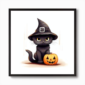 Cute black cat wear hat Art Print