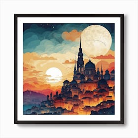 Cityscape At Sunset Art Print