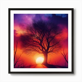 Sunset With Tree 1 Art Print