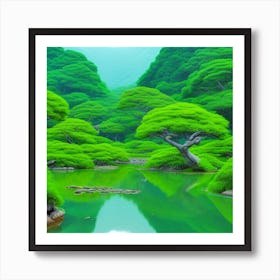 Green Trees In A Lake 2 Art Print