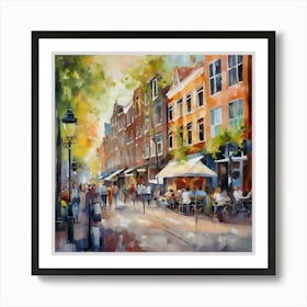 Amsterdam Cafe.Amsterdam city.summer. Cafes. Passersby, sidewalks. Oil colors. Art Print