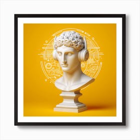 Bust Of A Man With Headphones Art Print