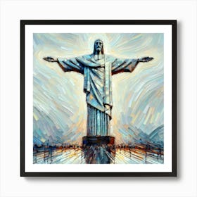 Brush Stroke Color Painting Christ The Redeemer Brazil 2 Art Print