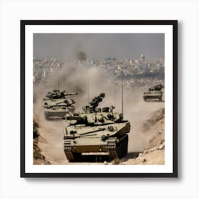 Israeli Tanks On A Dirt Road 1 Art Print
